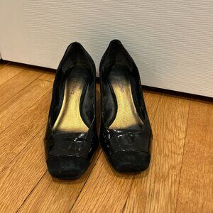 Arturo Chiang Black Arturo Suede-Leather Square Toe Heels